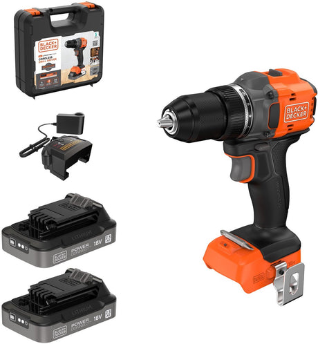 Perceuse-visseuse sans balais Black+decker 18 V en étui (avec batterie 2x2,5 Ah et chargeur) - bld782e2k-qw