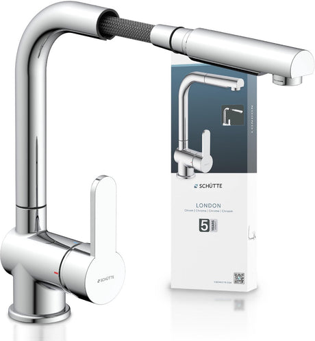 Robinet de cuisine design Schütte london - mitigeur - bec pivotant - mousseur extractible - chrome