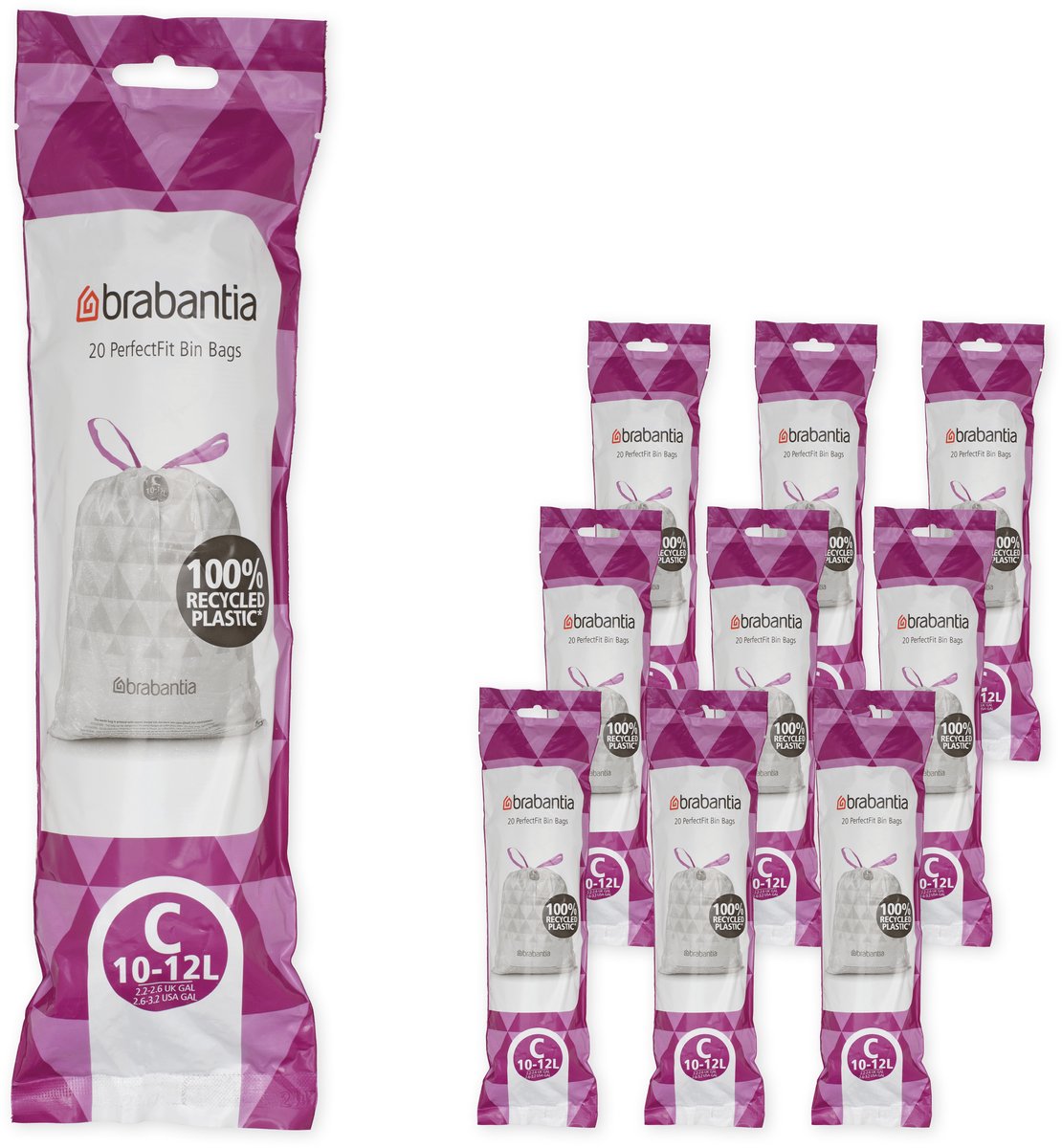 Sacs poubelle Brabantia perfectfit - 10 12 l - code c - 10 rouleaux x 20 pièces