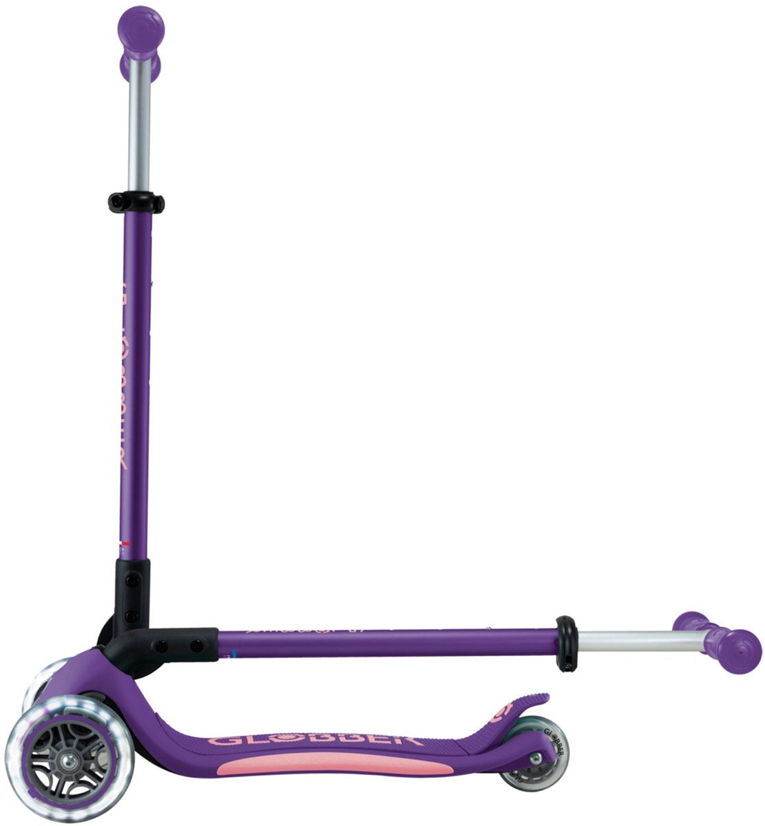 Trottinette 3 roues Globber - primo pliable plus lumières violet - violet - roues lumineuses - pliable - réglable en hauteur - de 3 à 9 ans