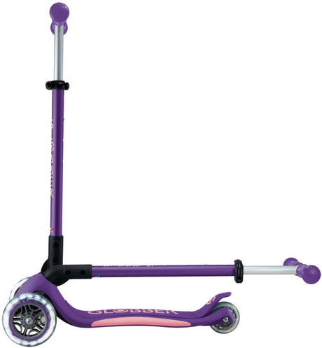 Trottinette 3 roues Globber - primo pliable plus lumières violet - violet - roues lumineuses - pliable - réglable en hauteur - de 3 à 9 ans