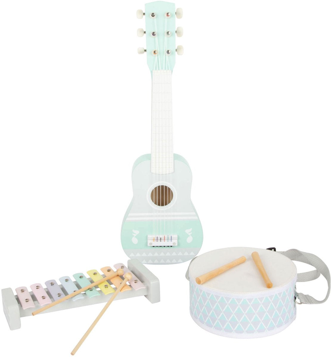 Small foot - set d'instruments de musique en bois pastel, 7 pièces,