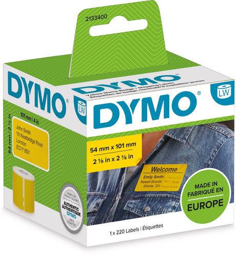 Dymo original labelwriter grandes étiquettes d’expédition cartes nominatives | 54 mm x 101 mm | noir sur jaune | rouleau de 220 étiquettes autocollantes | adapté aux imprimantes d'étiquettes labelwriter | fabriqué en europe