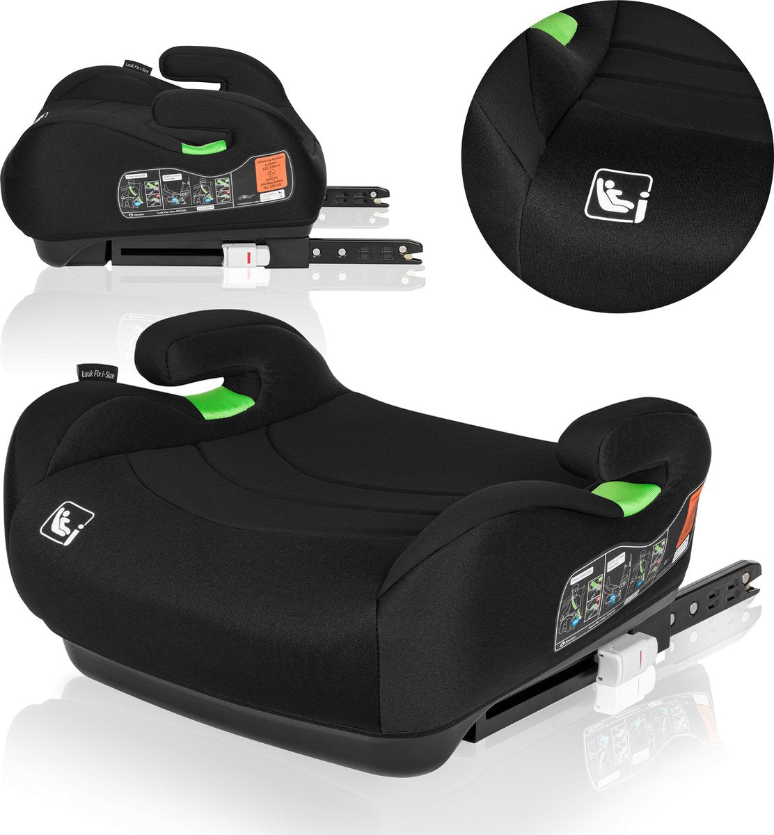 Lionelo luuk fix i-size - rehausseur - isofix - rehausseur de siège auto - 22-36 kg, 125-150 cm - siège auto face à la route selon la norme i-size R129 - siège large et confortable avec mousse EPE souple - avec accoudoirs
