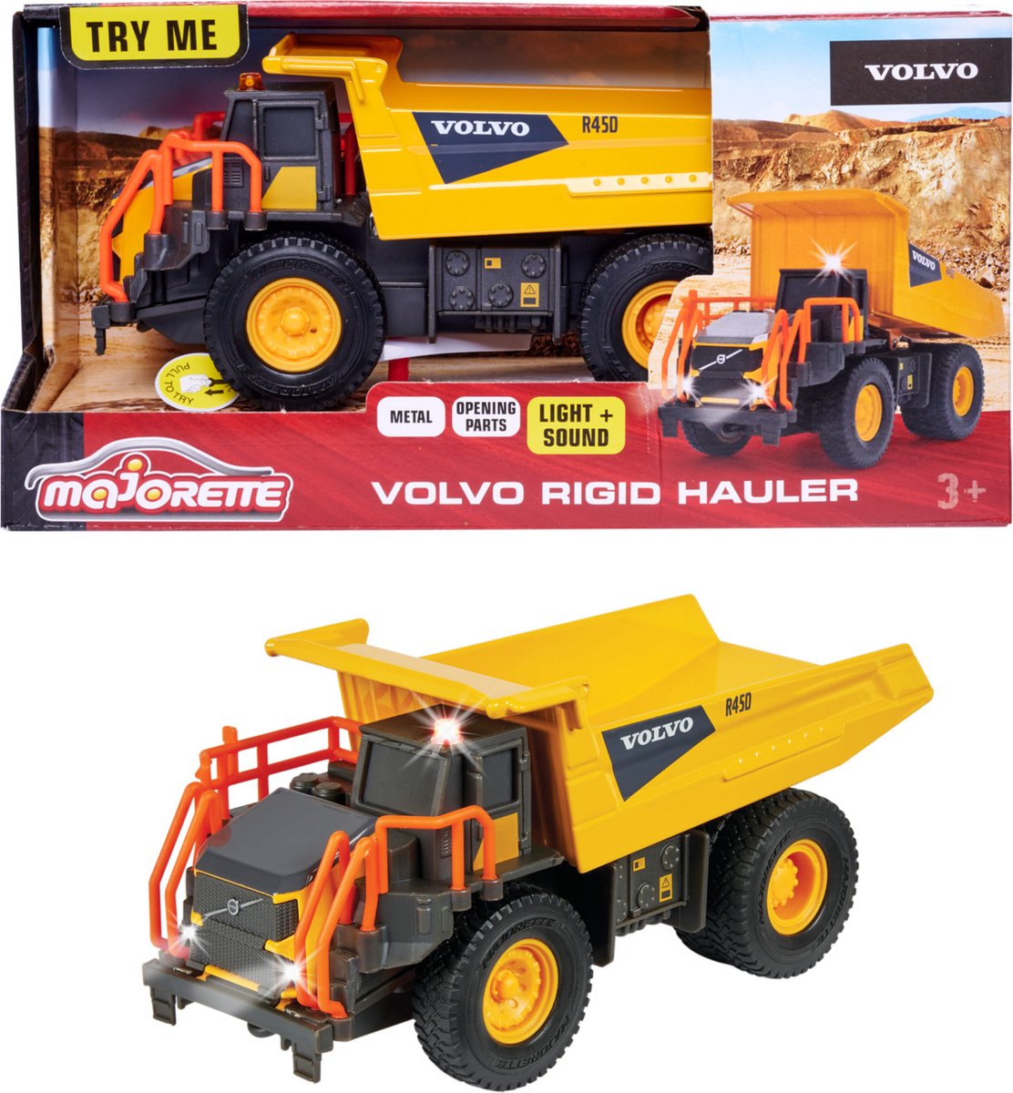Majorette grande série - camion benne Volvo - construction - métal - lumière et son - 20 cm - véhicule jouet