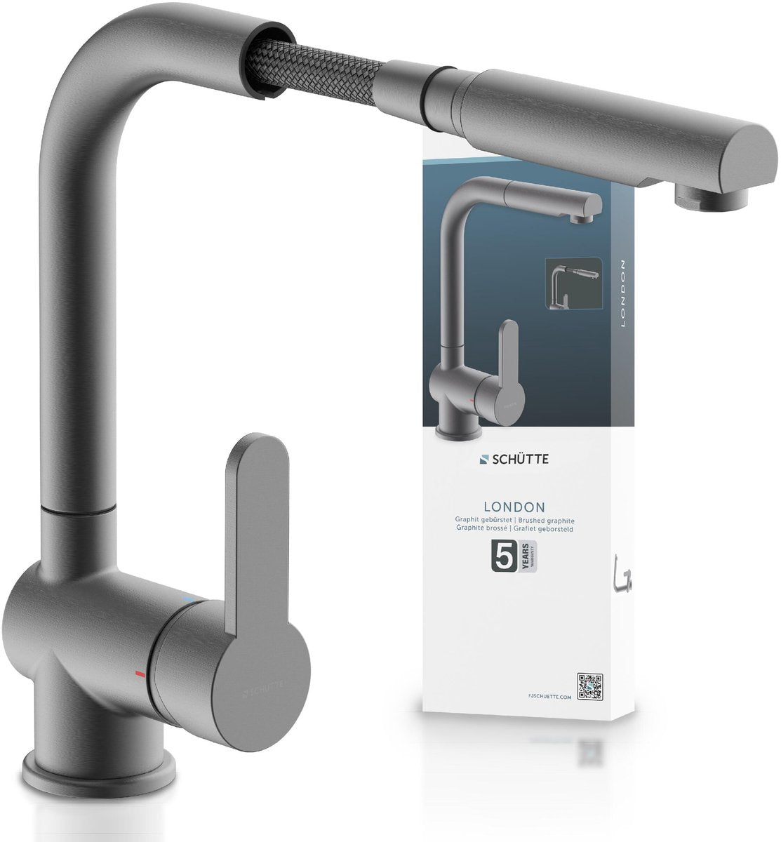Robinet de cuisine design Schütte london - mitigeur - bec pivotant - mousseur extractible - graphite mat