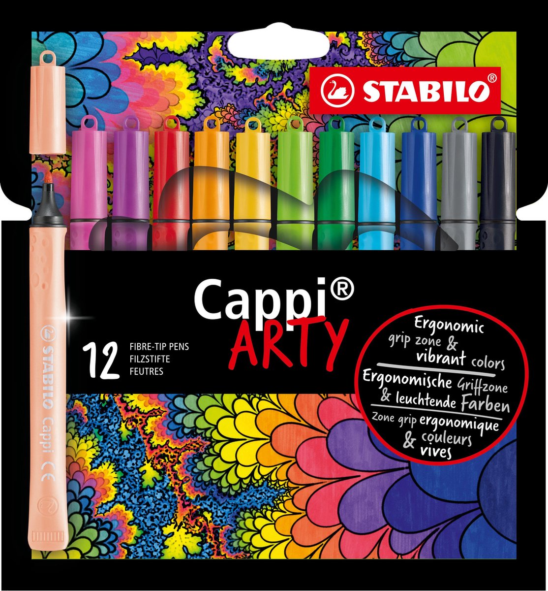 Stylos feutres Stabilo cappi arty, 12 pièces dans un étui