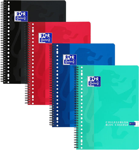Bloc de conférence Oxford - 1 pièce - a4 - quadrillé 10 mm - 80 feuilles - perforation 23 trous - assorti