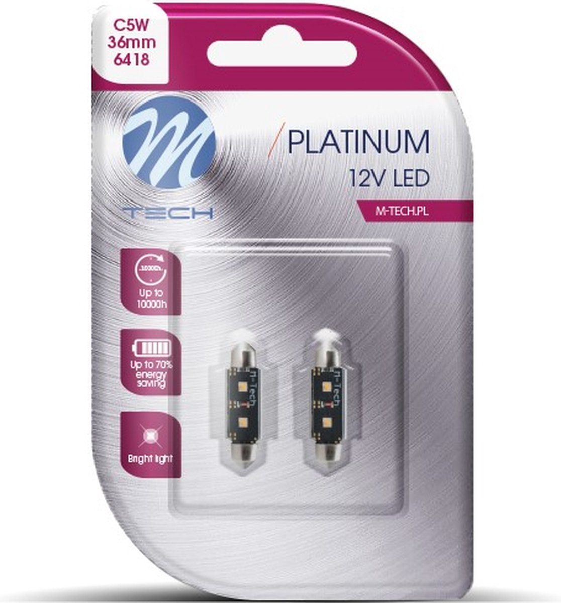 M-tech led c5w 12v 36mm - platine 2x diode led - canbus - blanc - set