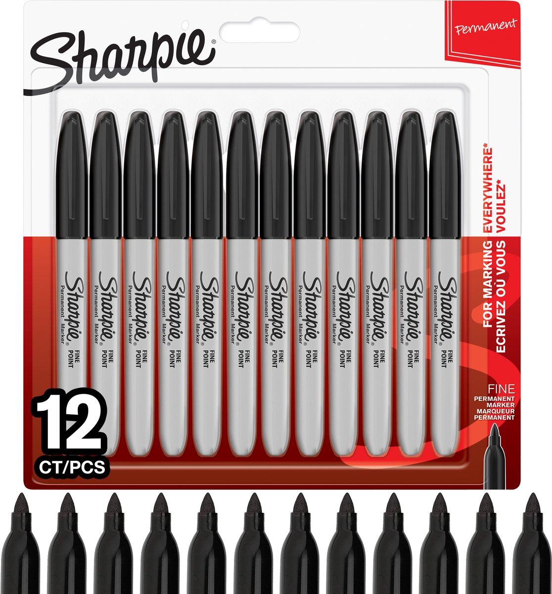 Marqueurs permanents Sharpie | point fin | encre noire | 12 pièces