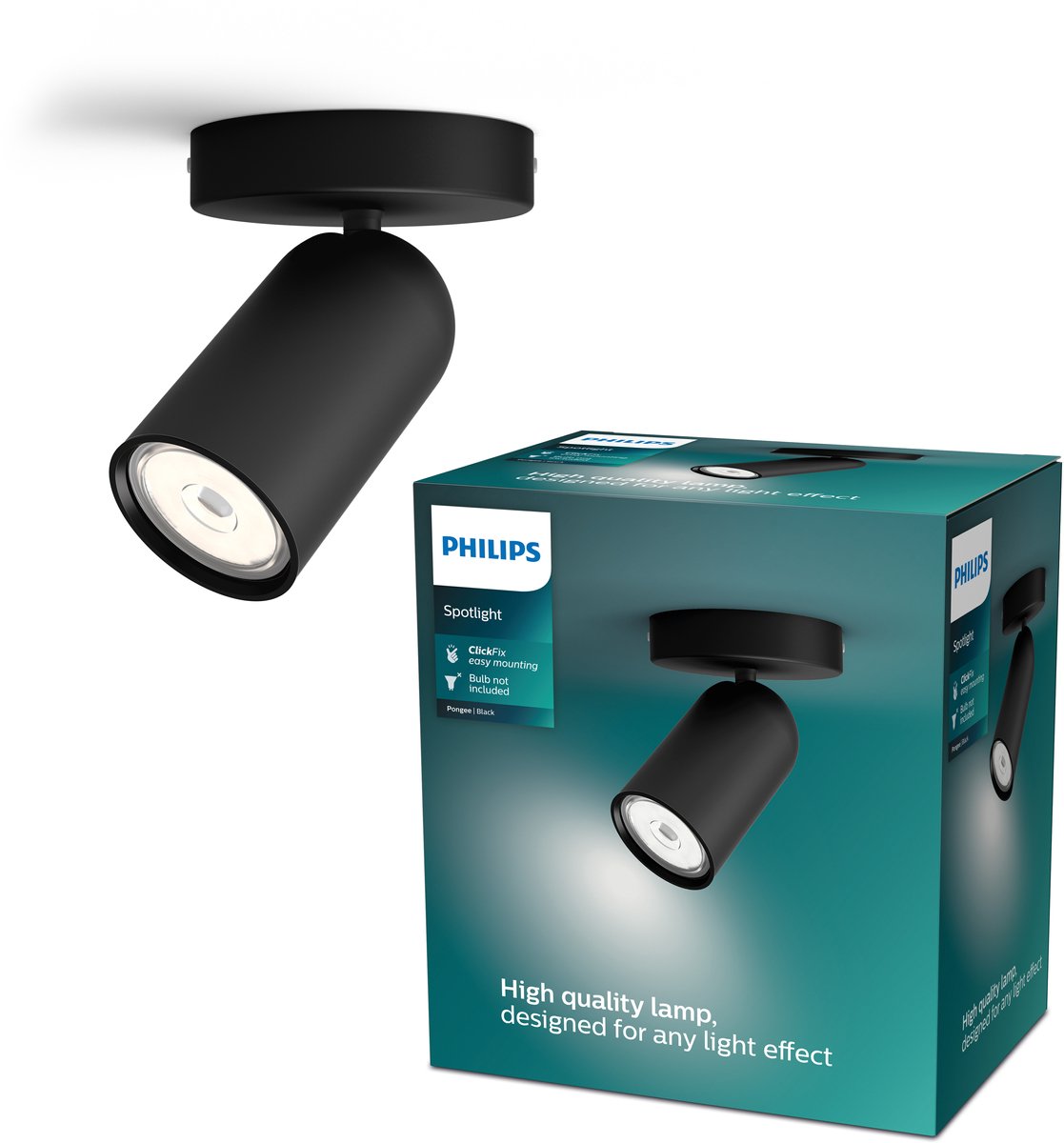 Philips led philips pongee opbouwspot - 1-lichts - zwart