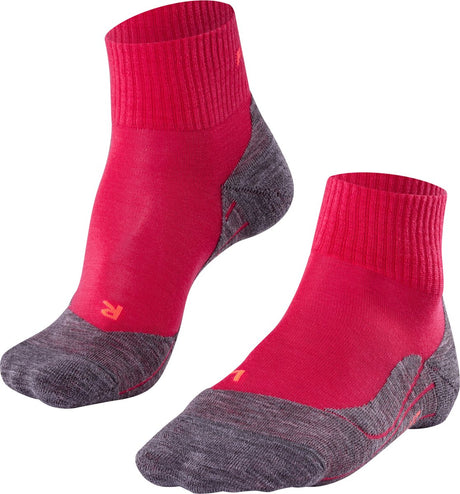 Falke tk5 chaussettes de marche courtes anti-ampoules en laine fine matière fonctionnelle femme rouge - taille 39-40