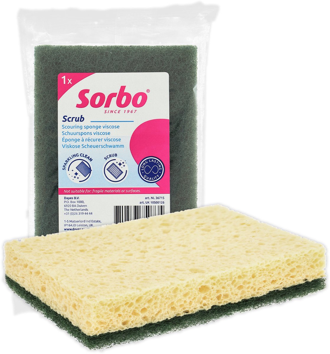 Tampon à récurer en viscose Sorbo - éponge de nettoyage sans rayures pour cuisine et salle de bain - très absorbante