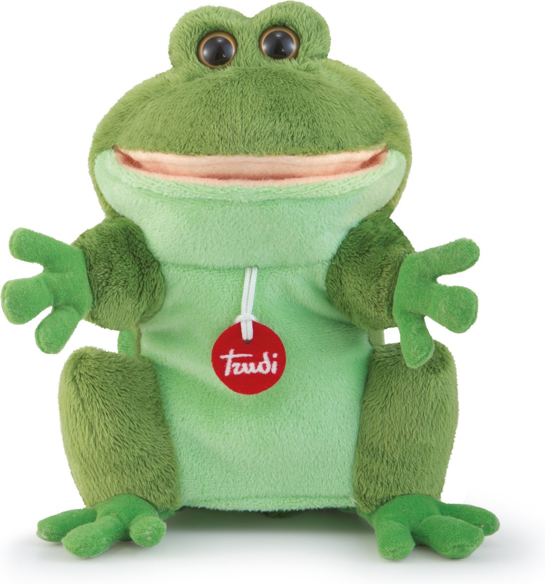 Trudi - marionnettes marionnette à gants grenouille 28 cm - fait main en Italie - peluche douce - peluche pour garçons et filles - vert - 19x23x15 cm taille s