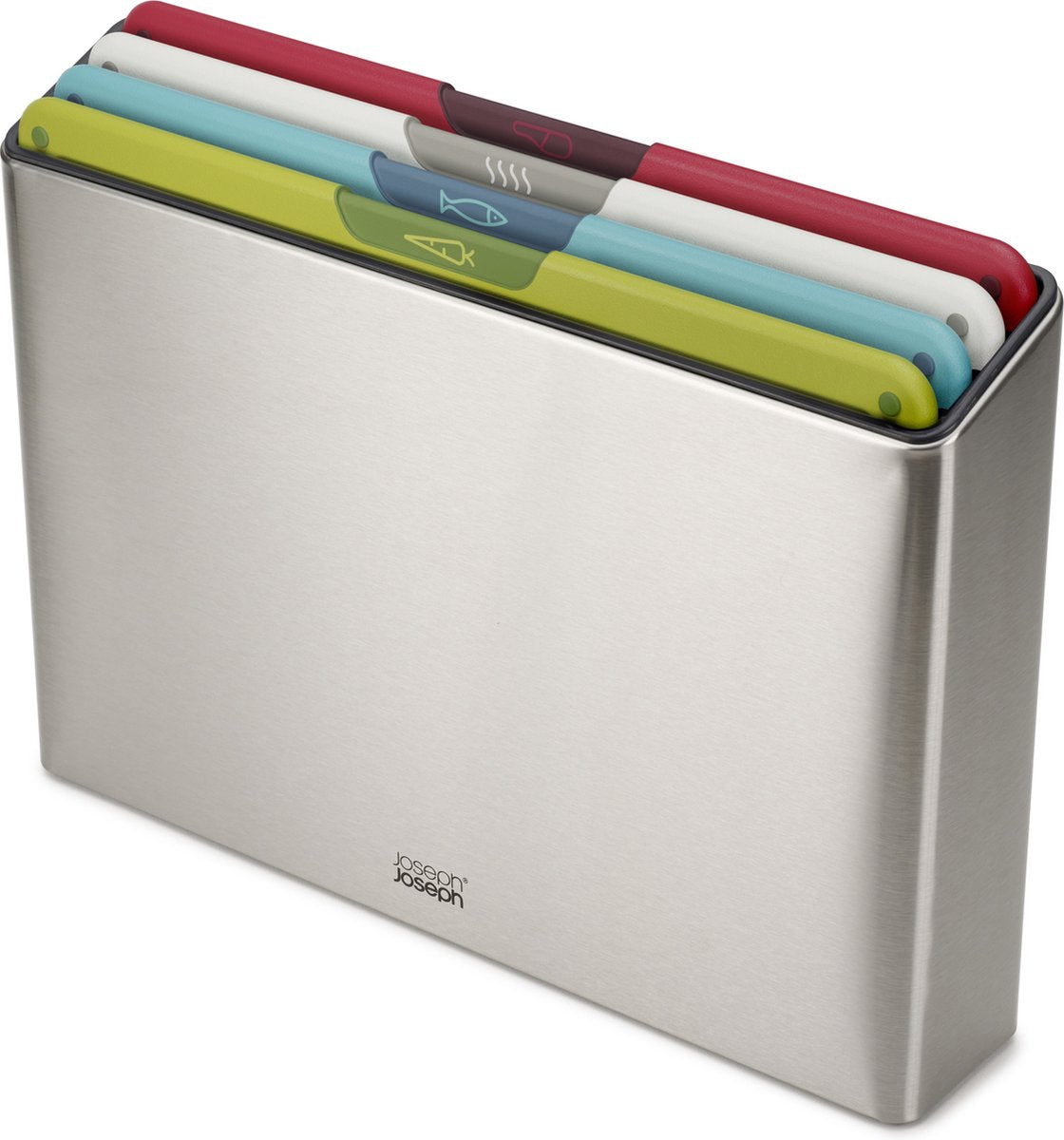 Joseph joseph - folio icon 4 planches à découper dans un support en acier - plastique - argent