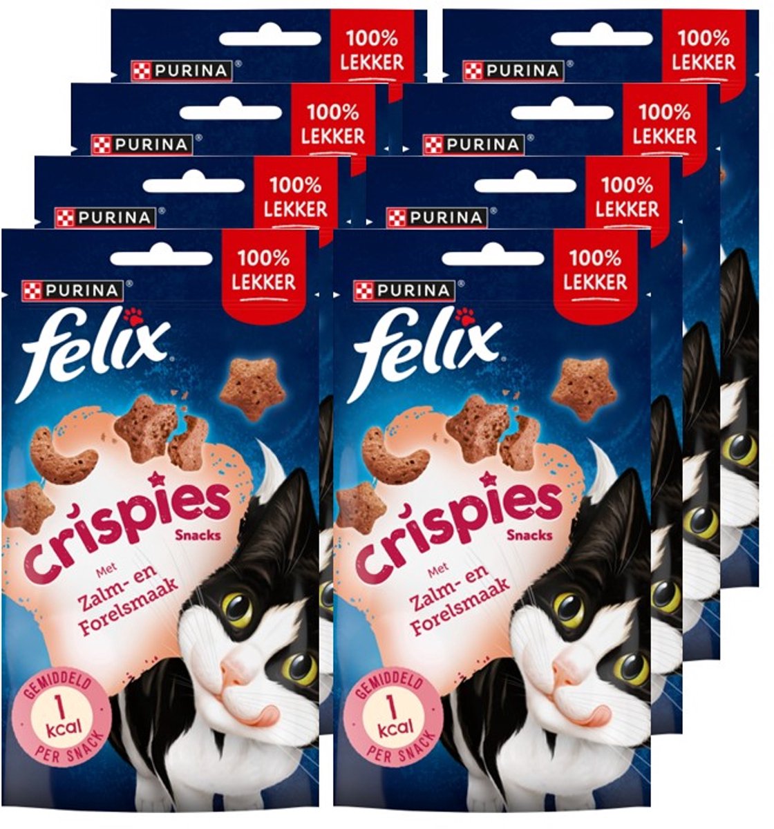 Felix crispies - snacks pour chats - friandises pour chats - truite saumonée - 8 x 45 g