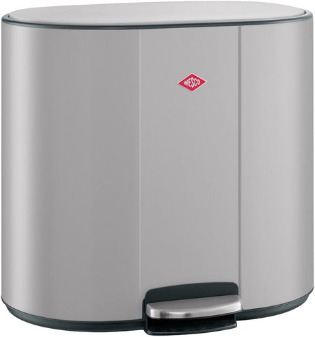 Wesco multicollector 2 poubelle tri des déchets (2x25 litres) | 50 litres | métal - gris froid mat | Poubelle à pédale duo avec fermeture amortie et filtre anti-odeurs