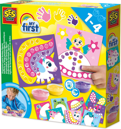 Ses creative - my first - points avec figurines fantastiques peintes au doigt - 10 cartes joyeuses à peindre au doigt sur le thème princesse fée - licorne - sans gluten - 1 à 4 ans