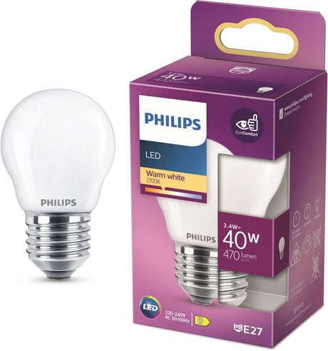 Philips led lamp - kogellamp met e27 fitting - warmwit licht: 2700k - 40w - mat glas