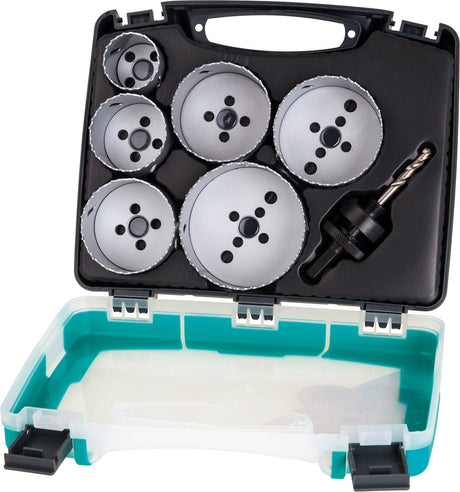 Wolfcraft - jeu de scies cloches 76 mm - jeu de scies cloches pour électricité - 7 pièces - pour bois, plastique, métal et plaques de finition, ø 40 - 86 mm - 5423000