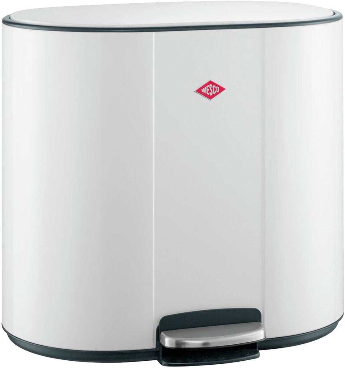 Wesco multicollector 2 poubelle tri des déchets (2x25 litres) | 50 litres | métal - blanc mat | Poubelle à pédale duo avec fermeture amortie et filtre anti-odeurs