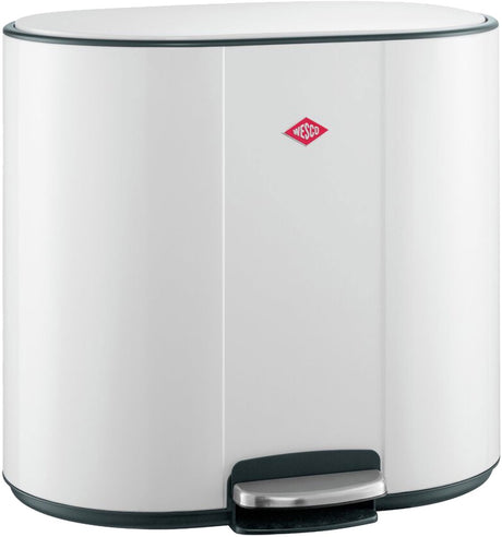 Wesco multicollector 2 poubelle tri des déchets (2x25 litres) | 50 litres | métal - blanc mat | Poubelle à pédale duo avec fermeture amortie et filtre anti-odeurs