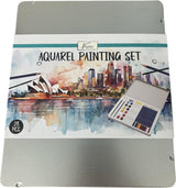 Ensemble de peinture aquarelle Creative Craft Group dans une boîte en fer blanc, 28 pièces