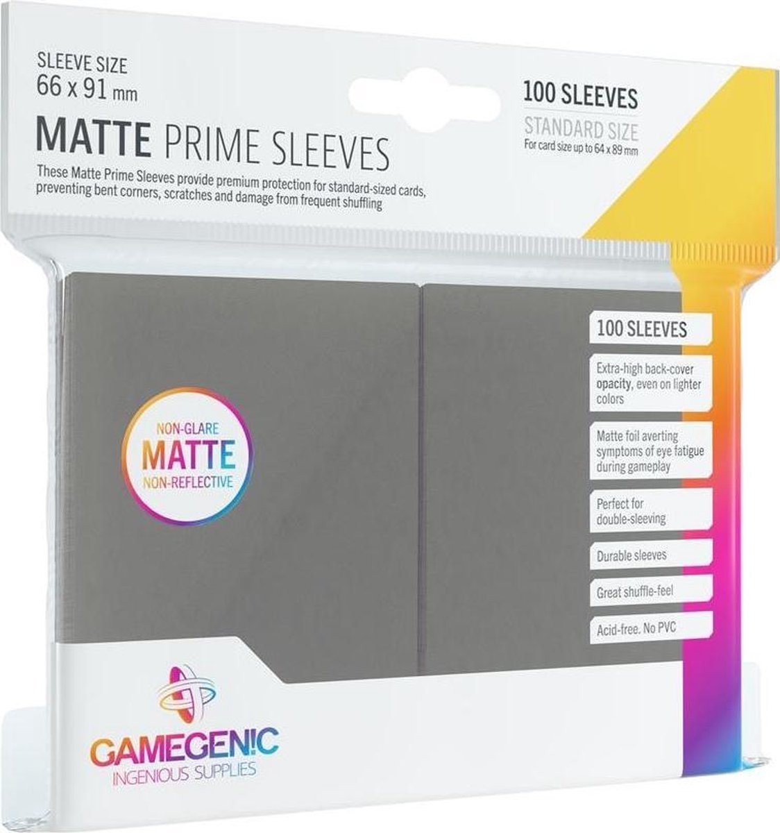Pochettes Gamegenic mat prime gris foncé (100 pièces)
