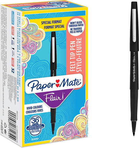 Feutres Paper Mate Flair | pointe moyenne (0,7 mm) | encre noire | 36 pièces