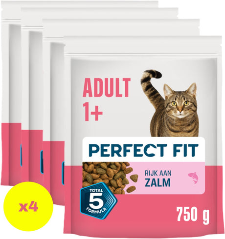 Nourriture pour chat Perfect Fit - adulte actif - saumon - 4x750g