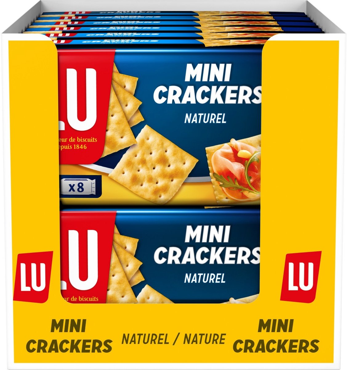Lu mini crackers natural - boîte 12 x 250g - 8 paquets - crackers pour boissons - toasts - mini crackers - petit déjeuner