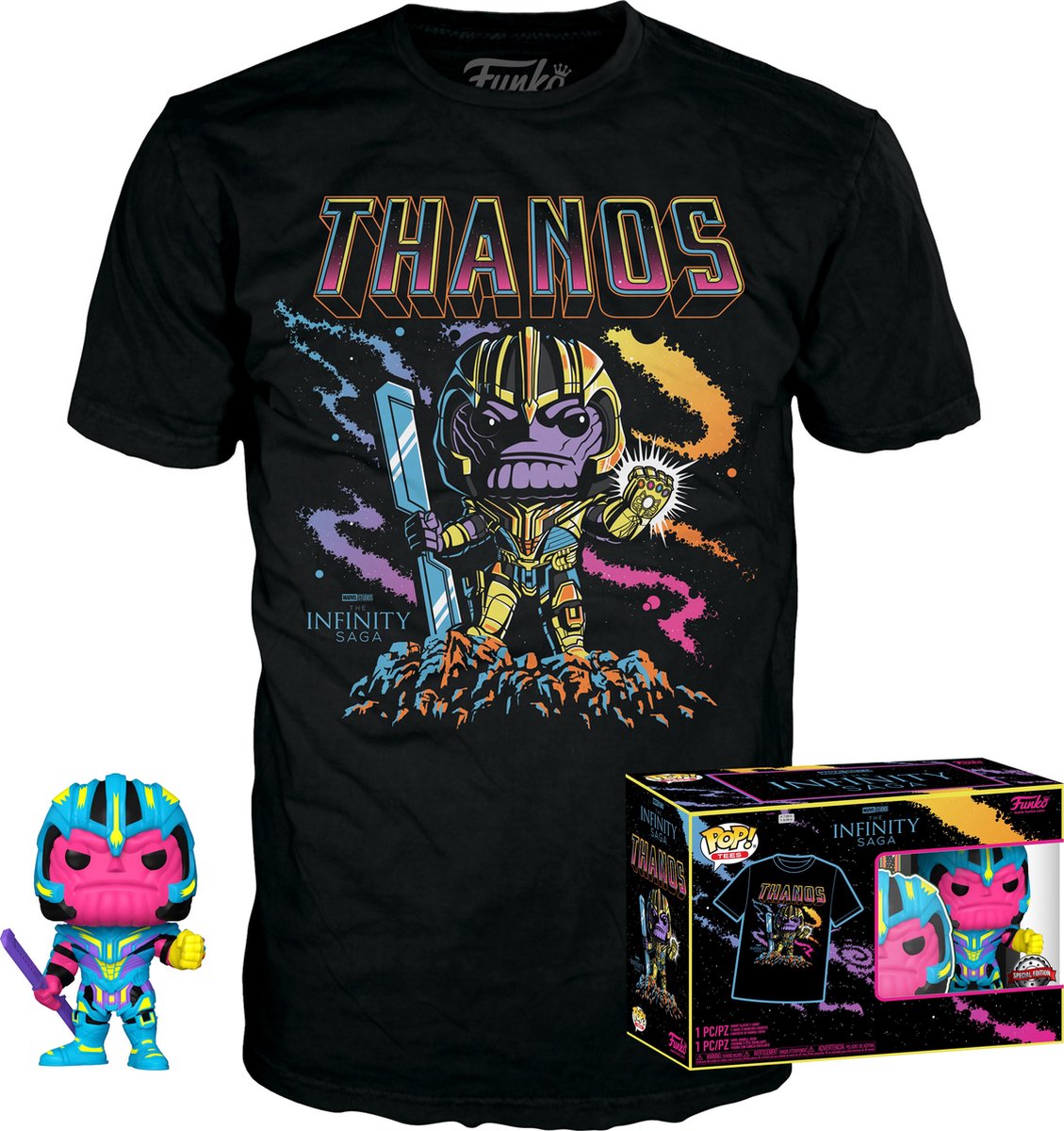 Marvel Funko The Avengers - Ensemble de t-shirts à collectionner -s- pop ! tee box thanos blacklight noir