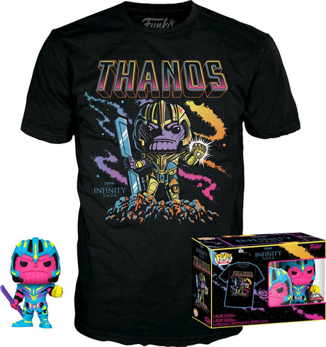 Funko-pop ! tee box : marvel studios the avengers - thanos blacklight black #909 exclusif (taille l)