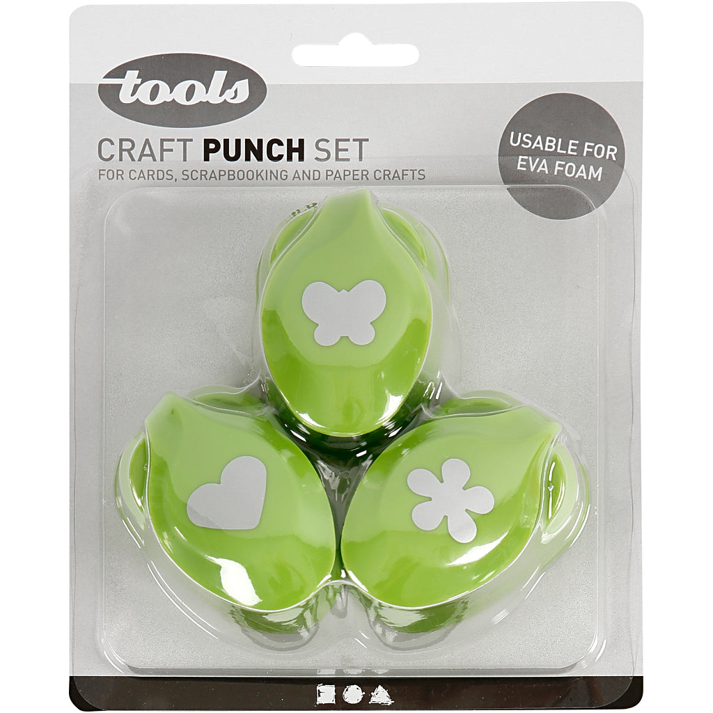 Creativ company set de poinçons, fleur, papillon, coeur, taille 25 mm, 3 pièces 1 boîte