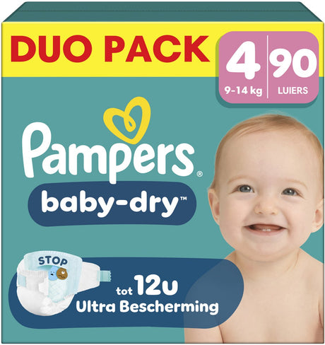 Couches Pampers baby-dry taille 4 - 90 - 9kg-14kg - nuit confortable jusqu'à 100% sans fuite