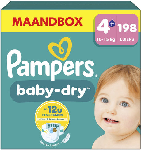 Pampers baby-dry taille 4 - absorption supplémentaire - 198 couches - 10kg-15kg