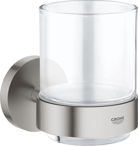 Support Grohe Essentials avec verre - supersteel (aspect inox)