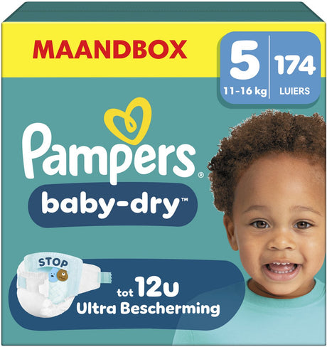 Pampers baby-dry taille 5 - 174 couches - 11kg-16kg - boîte mensuelle