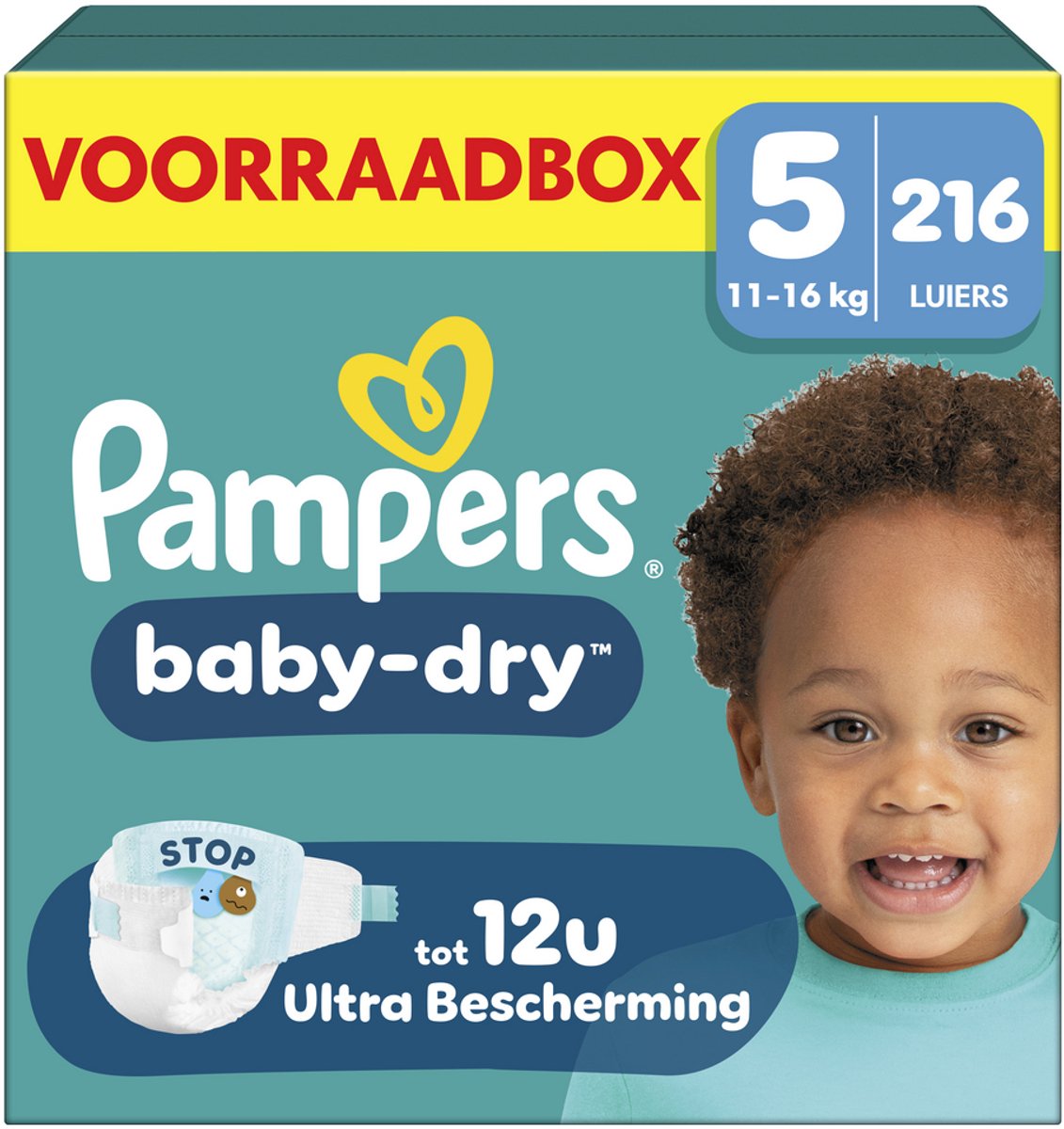 Pampers baby-dry maat 5 - 216 luiers - 11kg-16kg - voorraadbox