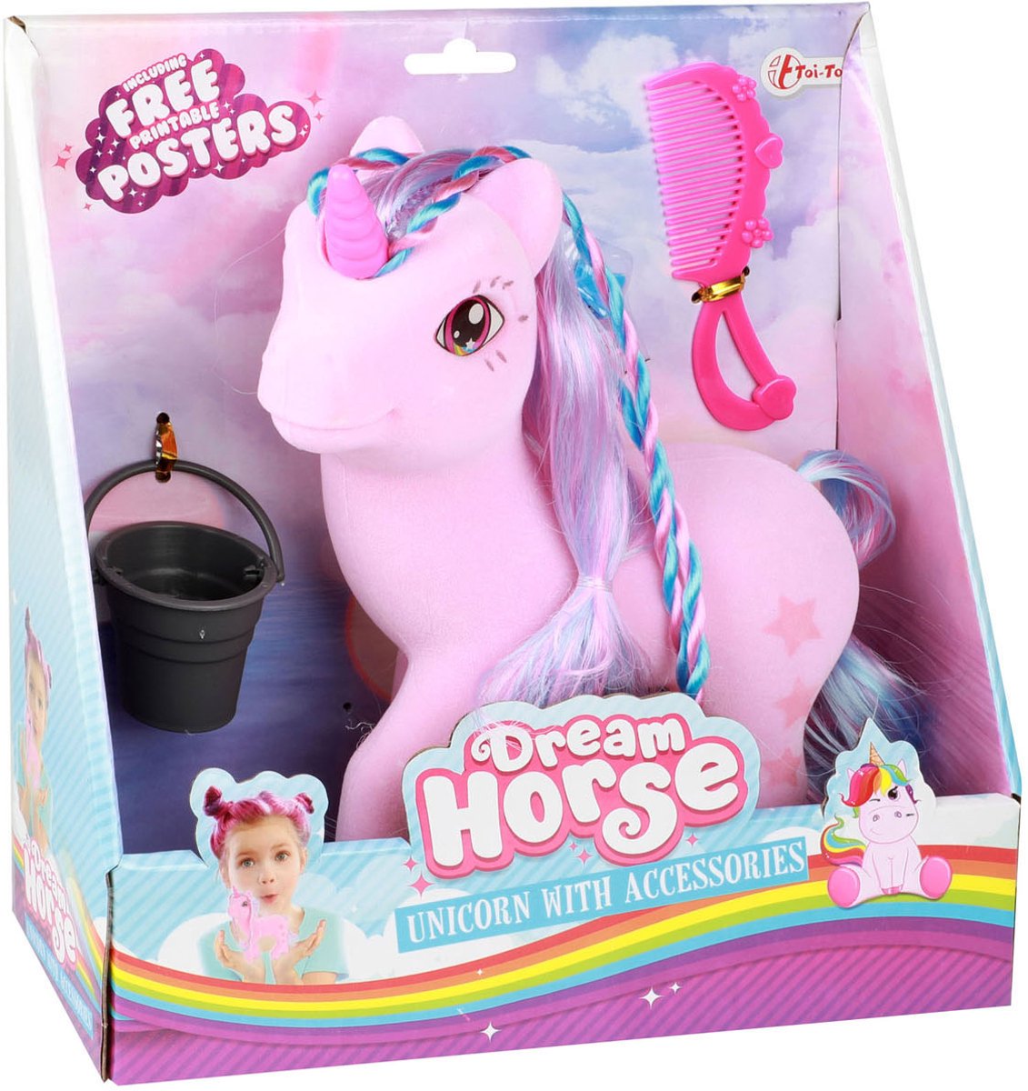 Jouets licorne Toi-toys veloutés avec accessoires et plaisir de brossage.