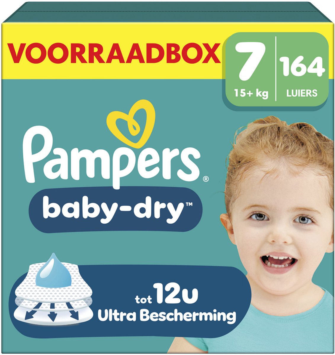 Pampers baby-dry maat 7 - 164 luiers - 15kg+ - voorraadbox