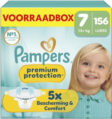 Pampers premium protection taille 7 - 156 couches - 15kg+ - boîte de rangement