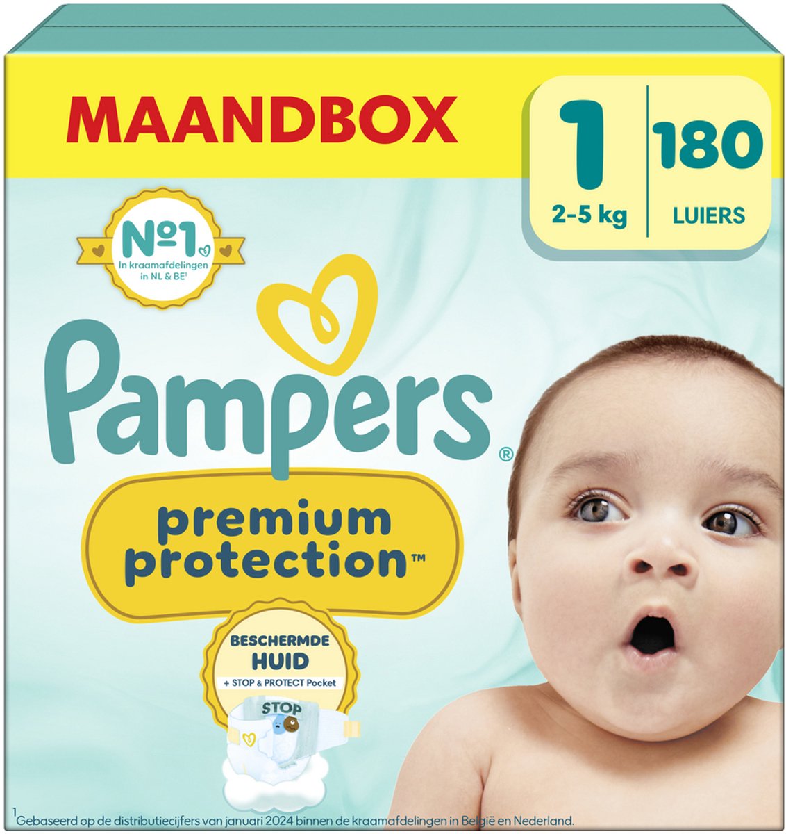 Pampers protection premium taille 1, 180 couches, 2kg-5kg