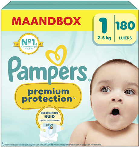 Pampers protection premium taille 1, 180 couches, 2kg-5kg