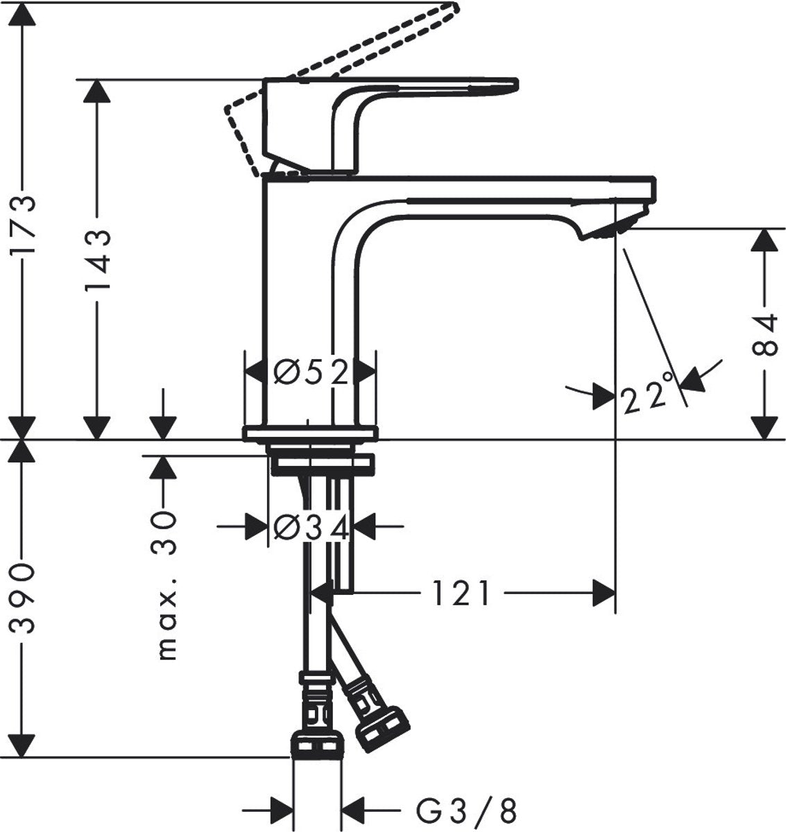 Hansgrohe rebris e - mitigeur de lavabo - commande à levier unique - démarrage à froid, économie d'énergie - sans vidage - taille 80 mm - chrome