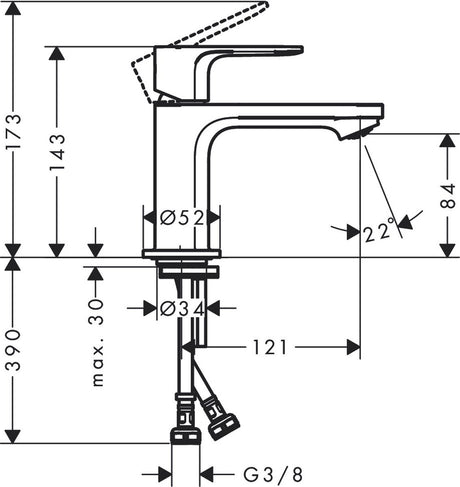 Hansgrohe rebris e - mitigeur de lavabo - commande à levier unique - démarrage à froid, économie d'énergie - sans vidage - taille 80 mm - chrome