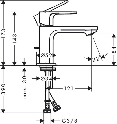 Hansgrohe rebris s - mitigeur de lavabo - commande à levier unique - démarrage à froid à économie d'énergie - avec vidage automatique - taille 80 mm - noir mat