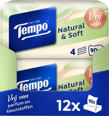 Mouchoirs Tempo - doux naturel - boîte économique - 12 x 90 pièces = 1080 mouchoirs