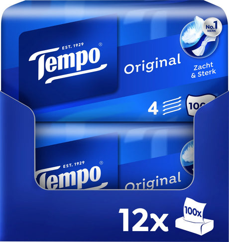 Mouchoirs Tempo - original - coffret économique - 12 x 100 pièces = 1200 mouchoirs