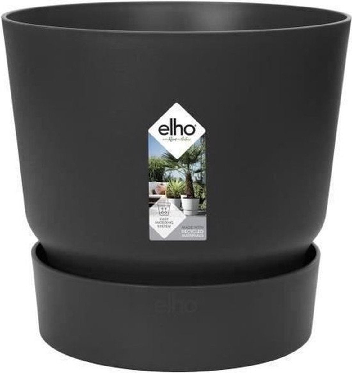 Elho greenville rond 30 - grote bloempot voor buiten met waterreservoir - 100% gerecycled plastic - ø 29.5 x h 27.8 cm - living black